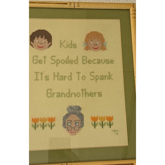 Vintage Framed Cross Stitch "Kids Get Spoiled" Needlepoint - Picture 12 of 12